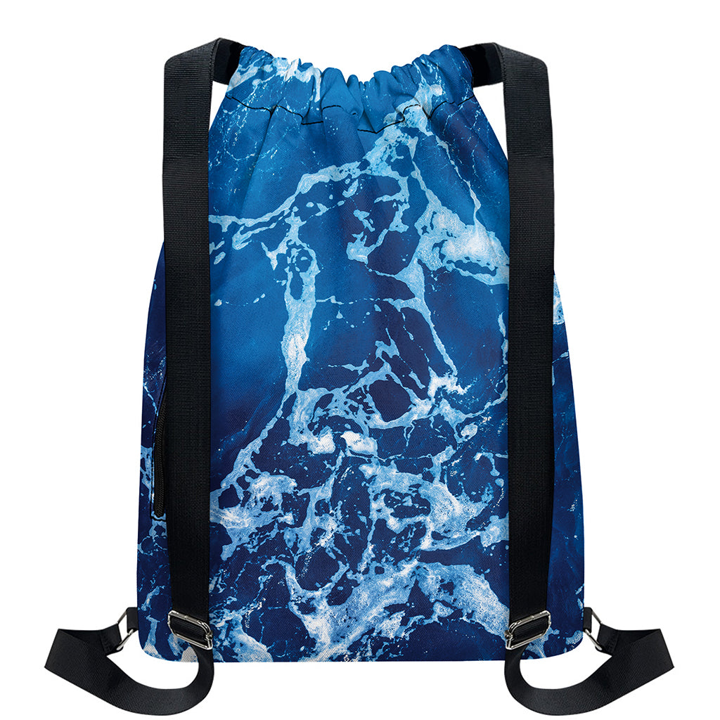 Blue Ocean Print Drawstring Backpack