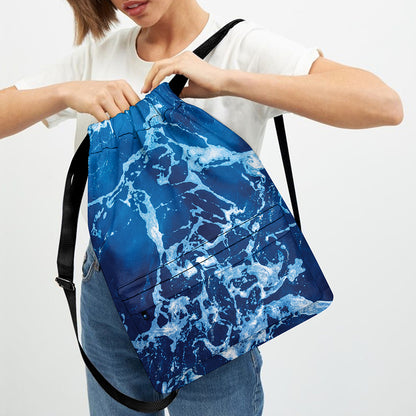 Blue Ocean Print Drawstring Backpack