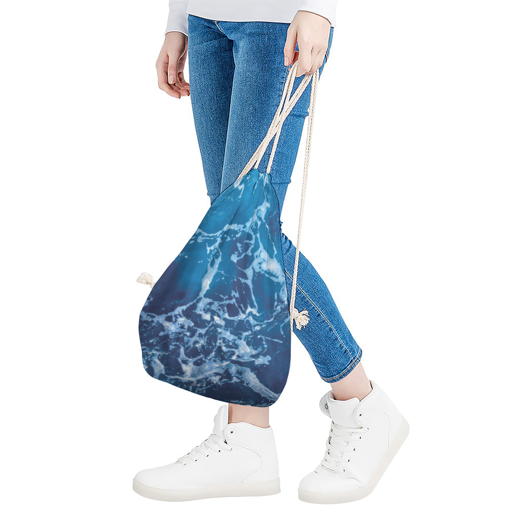 Blue Ocean Print Drawstring Bag
