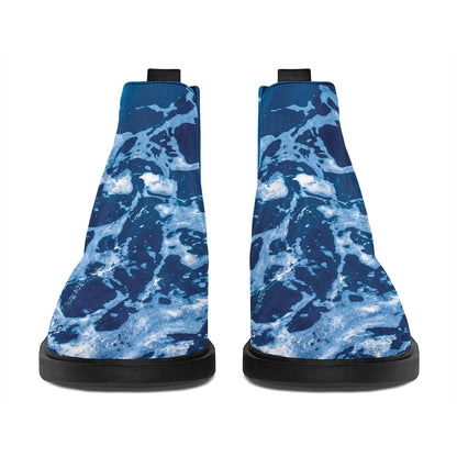 Blue Ocean Print Flat Ankle Boots