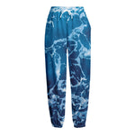 Blue Ocean Print Fleece Lined Knit Pants