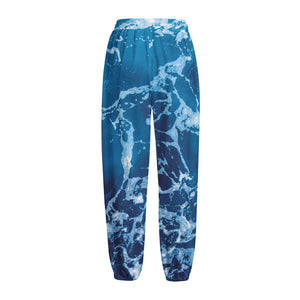 Blue Ocean Print Fleece Lined Knit Pants