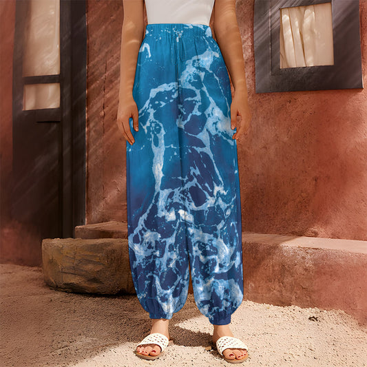 Blue Ocean Print Harem Pants