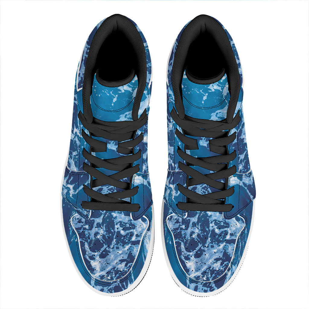 Blue Ocean Print High Top Leather Sneakers