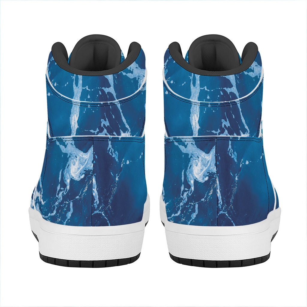 Blue Ocean Print High Top Leather Sneakers