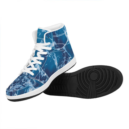 Blue Ocean Print High Top Leather Sneakers