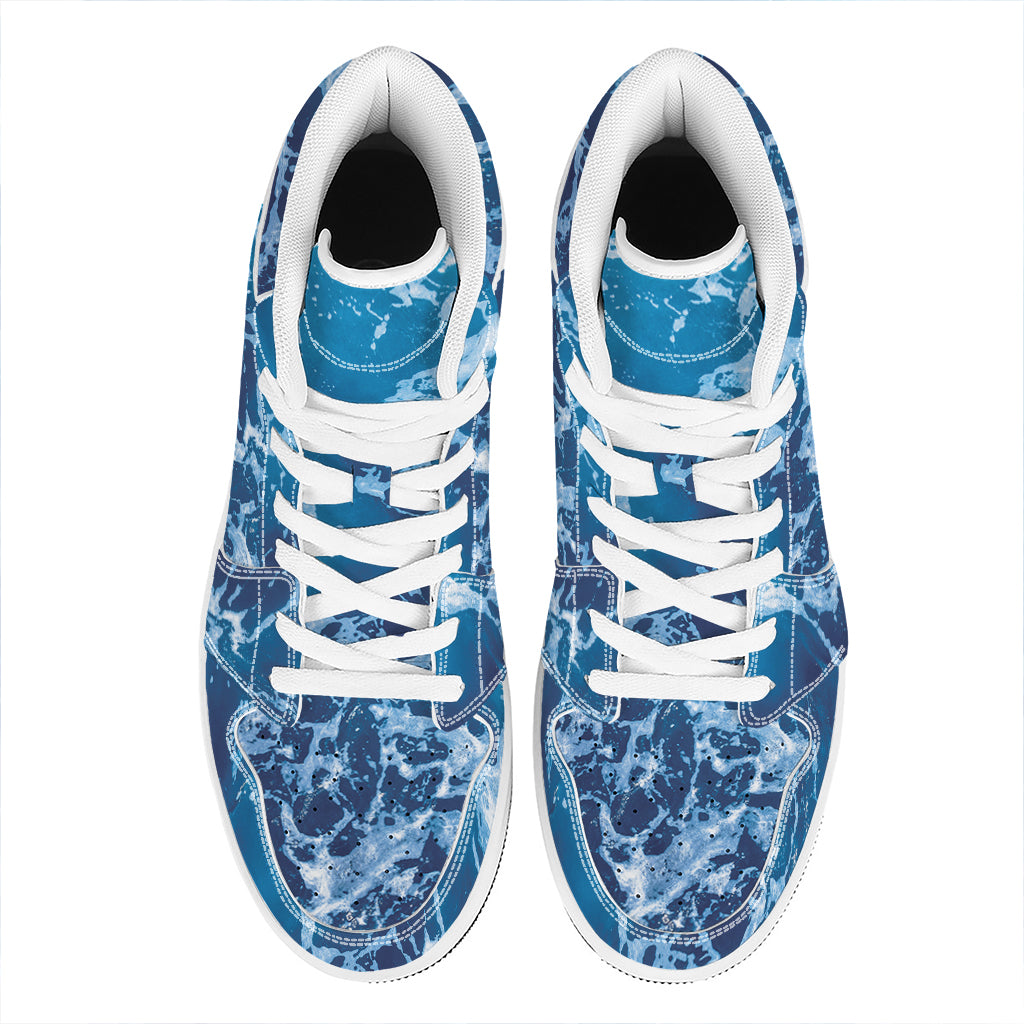 Blue Ocean Print High Top Leather Sneakers