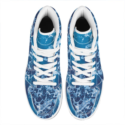 Blue Ocean Print High Top Leather Sneakers