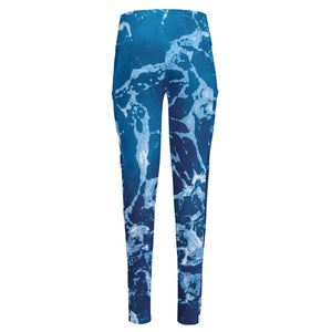 Blue Ocean Print High-Waisted Pocket Leggings