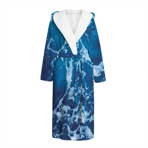 Blue Ocean Print Hooded Bathrobe