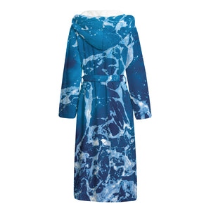 Blue Ocean Print Hooded Bathrobe