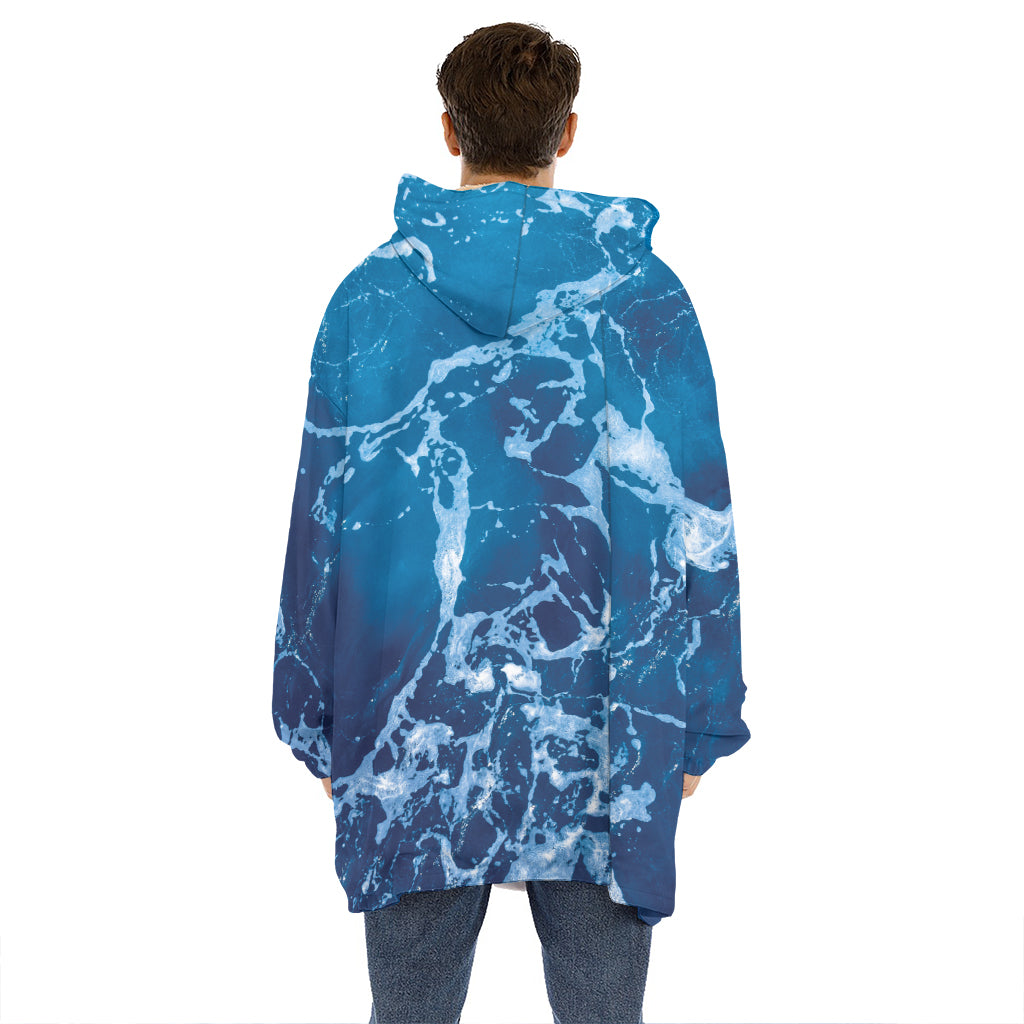 Blue Ocean Print Hoodie Blanket