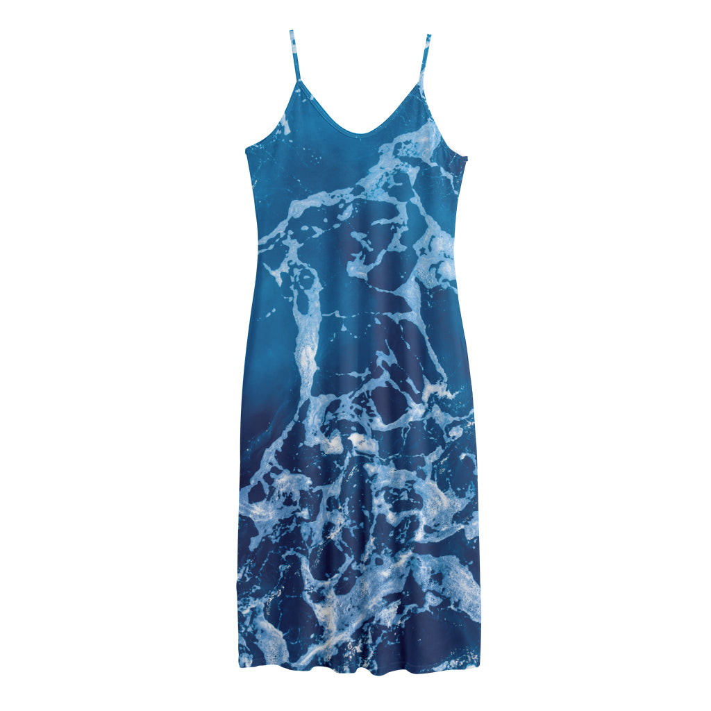 Blue Ocean Print Jersey Midi Cami Dress