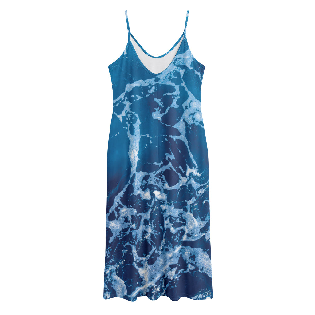 Blue Ocean Print Jersey Midi Cami Dress