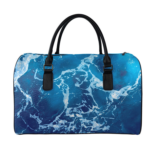 Blue Ocean Print Leather Duffle Bag