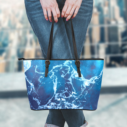 Blue Ocean Print Leather Tote Bag