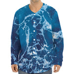 Blue Ocean Print Long Sleeve Baseball Jersey