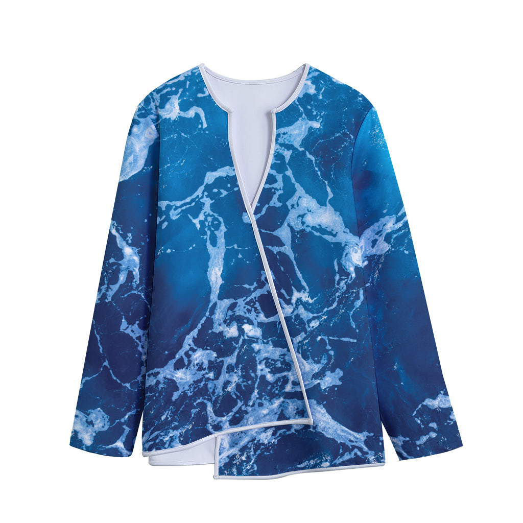 Blue Ocean Print Long Sleeve Short Coat