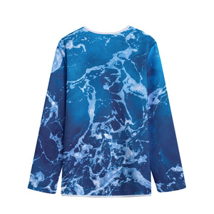 Blue Ocean Print Long Sleeve Short Coat