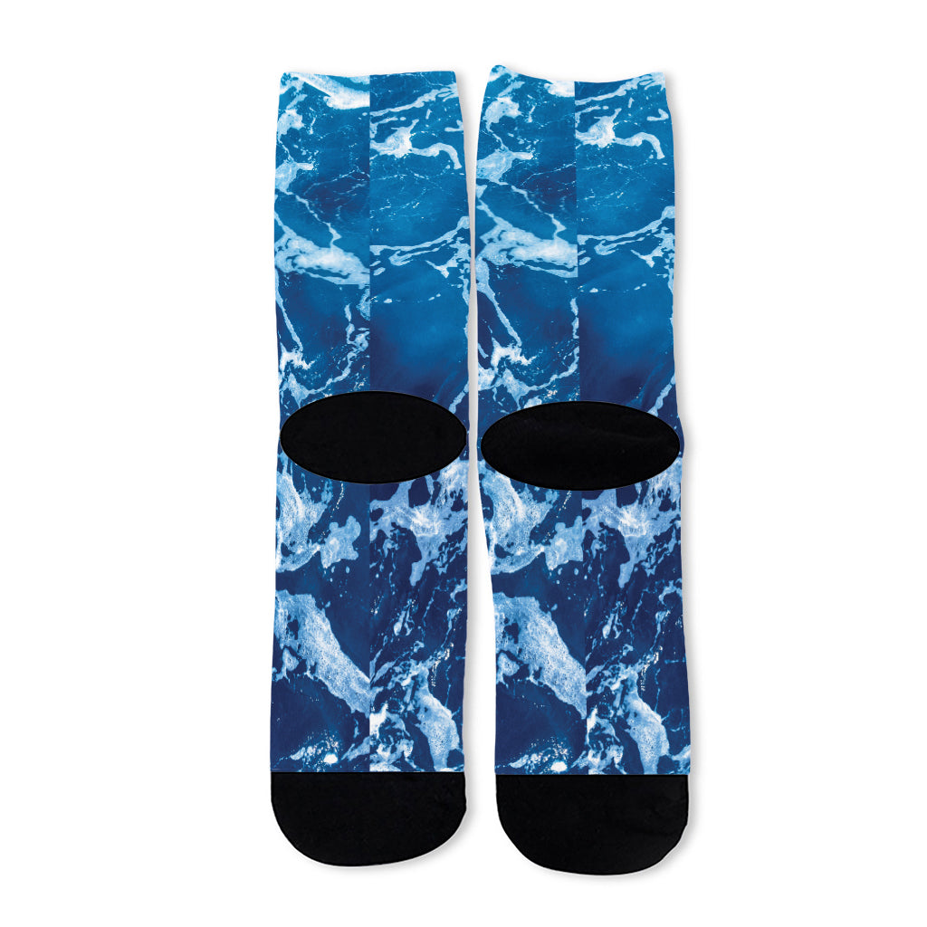 Blue Ocean Print Long Socks