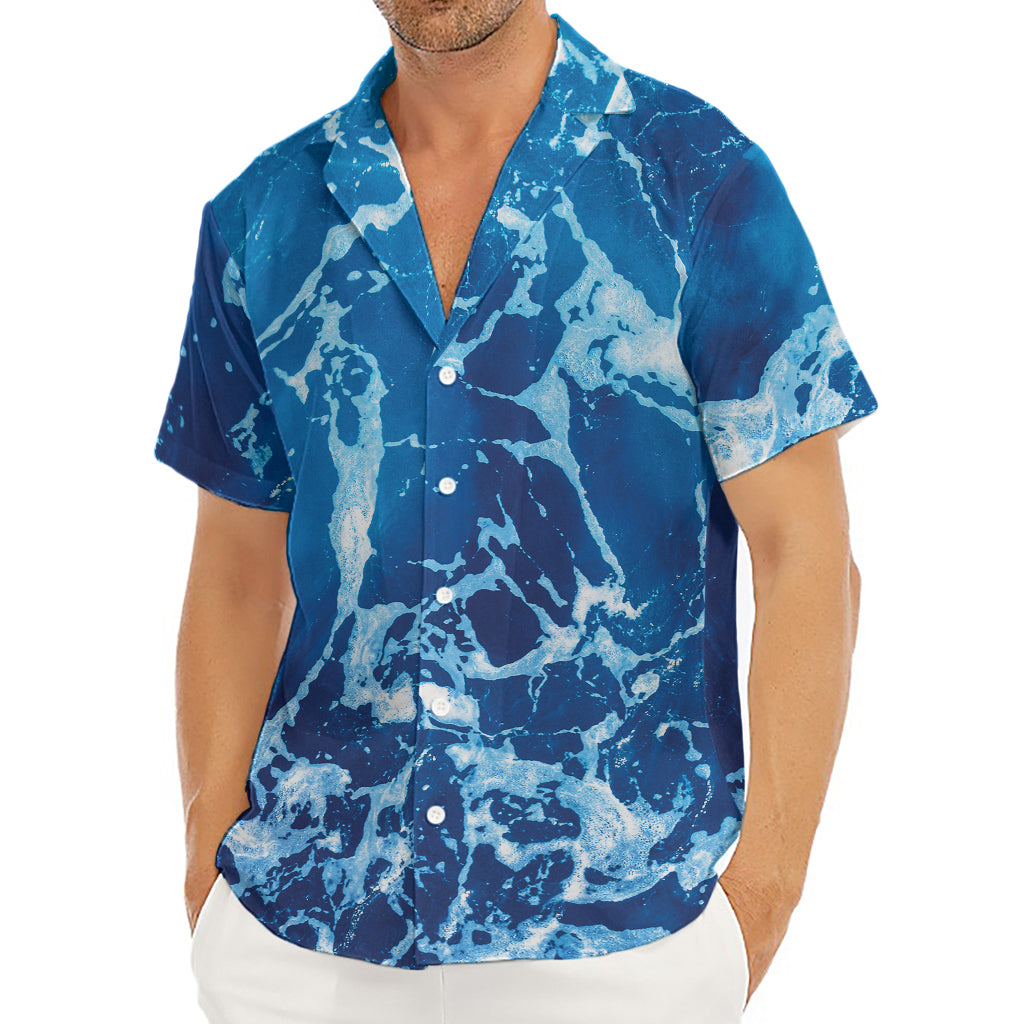 Blue Ocean Print Men's Deep V-Neck Shirt