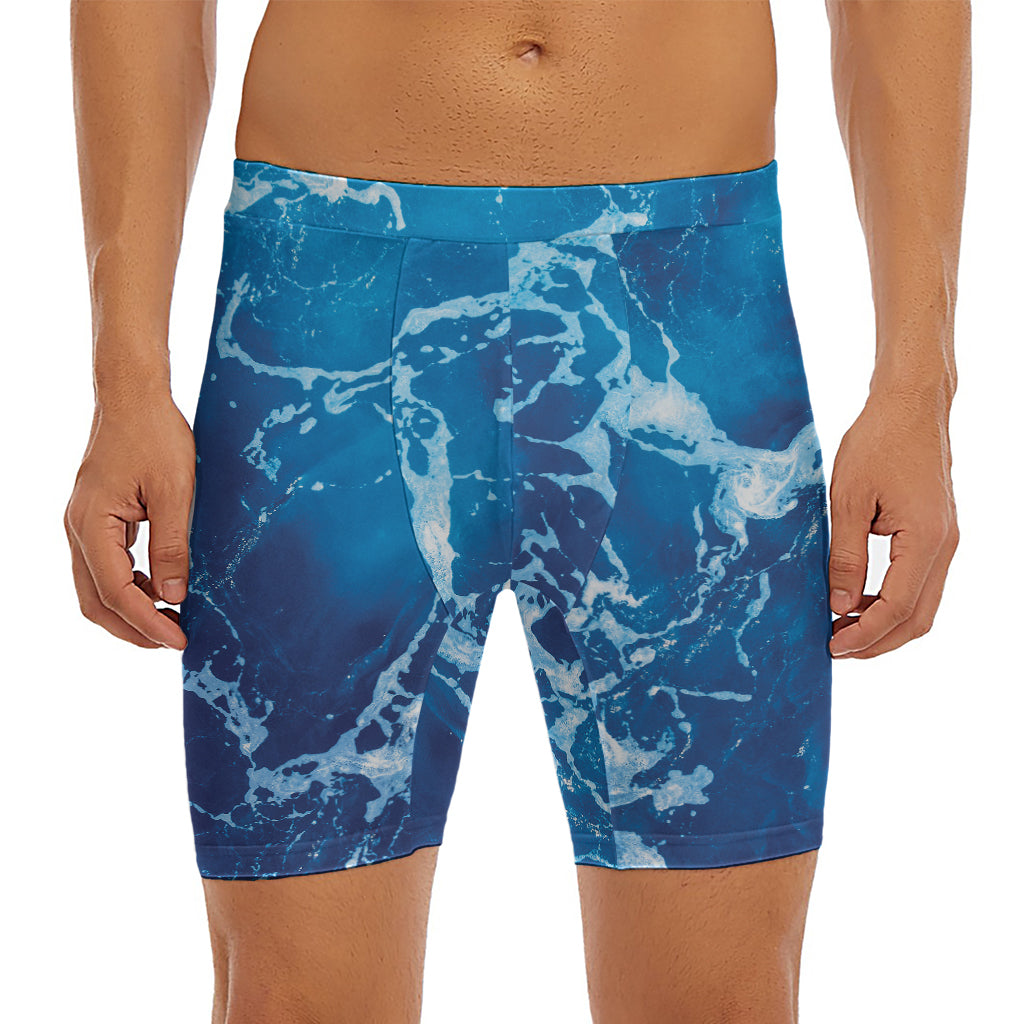 Blue Ocean Print Men's Long Boxer Briefs