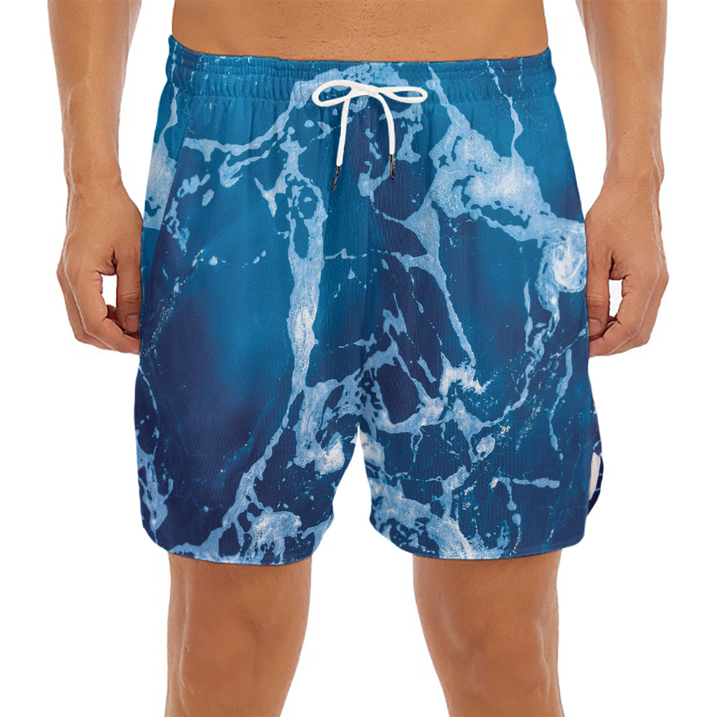 Blue Ocean Print Men's Split Running Shorts