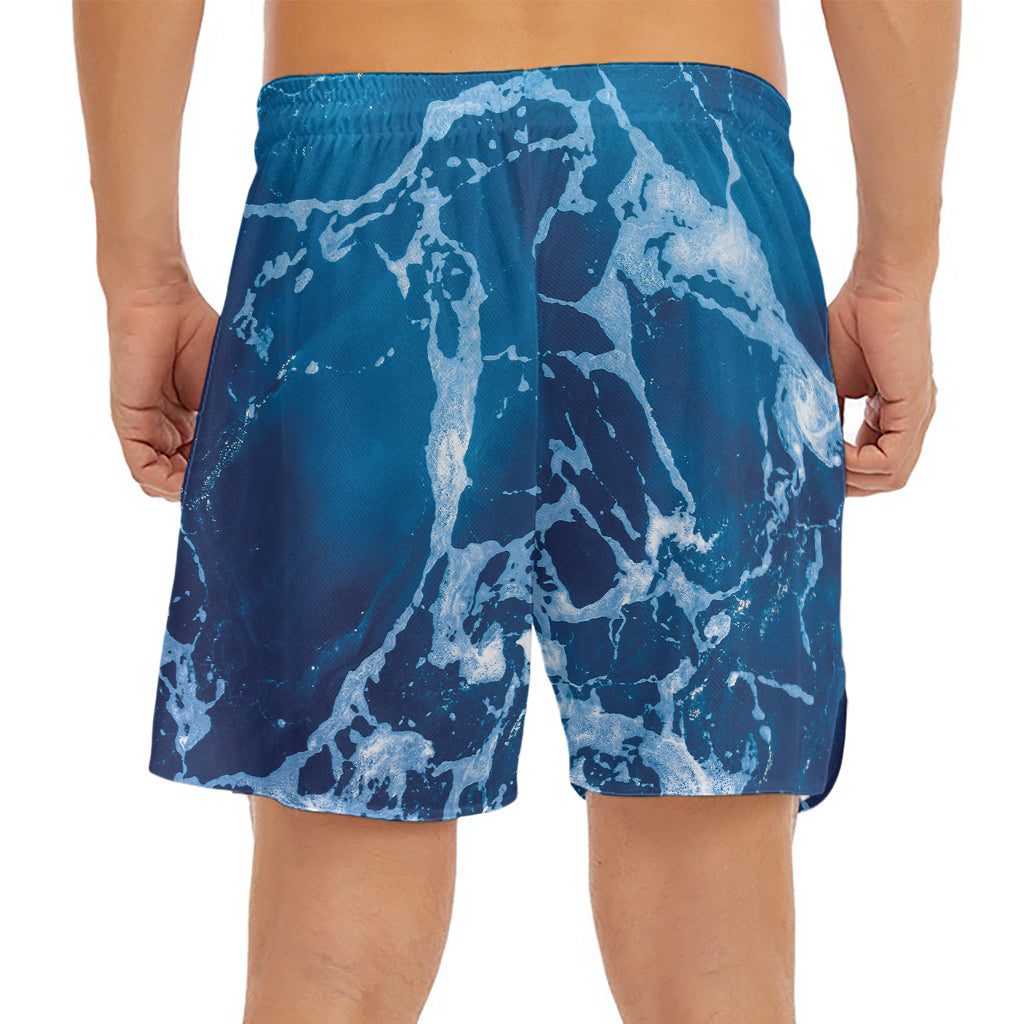 Blue Ocean Print Men's Split Running Shorts