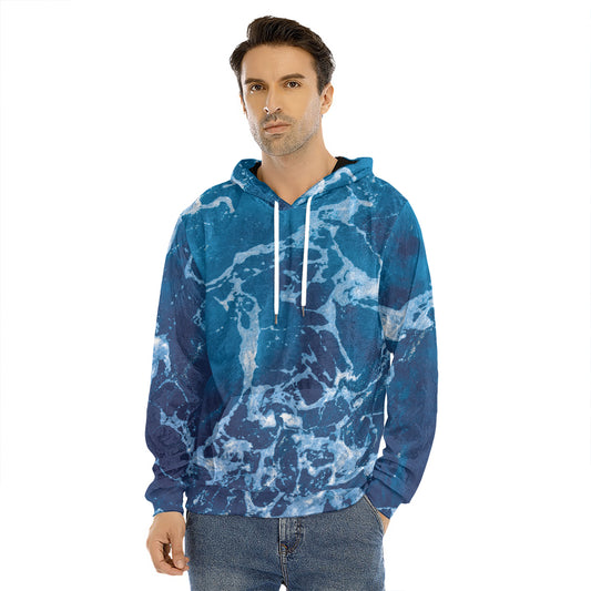 Blue Ocean Print Men's Velvet Pullover Hoodie