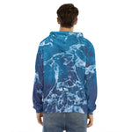 Blue Ocean Print Men's Velvet Pullover Hoodie