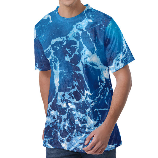 Blue Ocean Print Men's Velvet T-Shirt