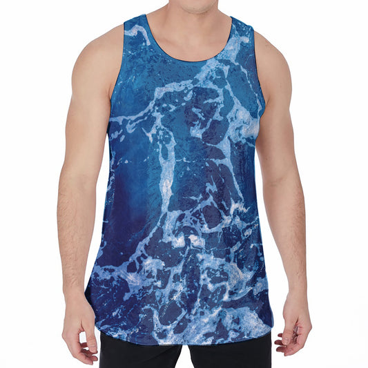 Blue Ocean Print Men's Velvet Tank Top