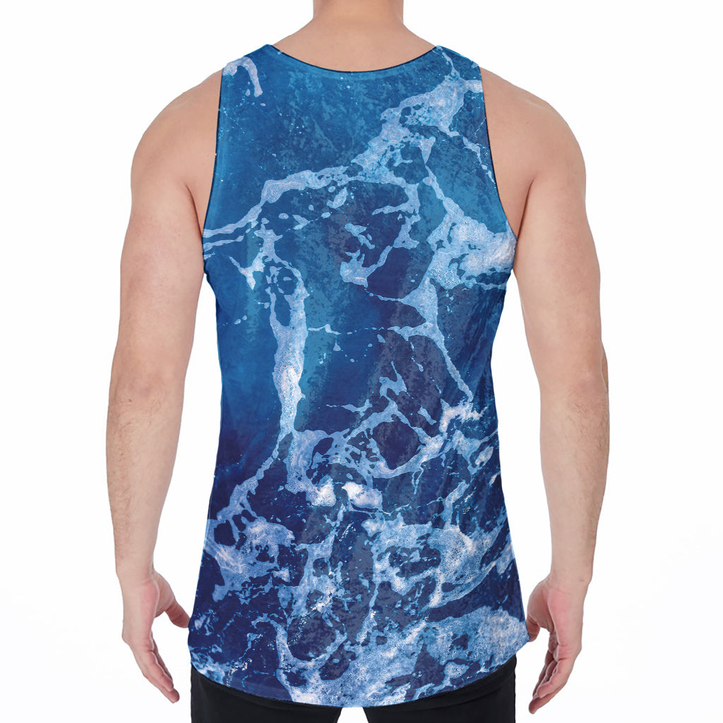 Blue Ocean Print Men's Velvet Tank Top