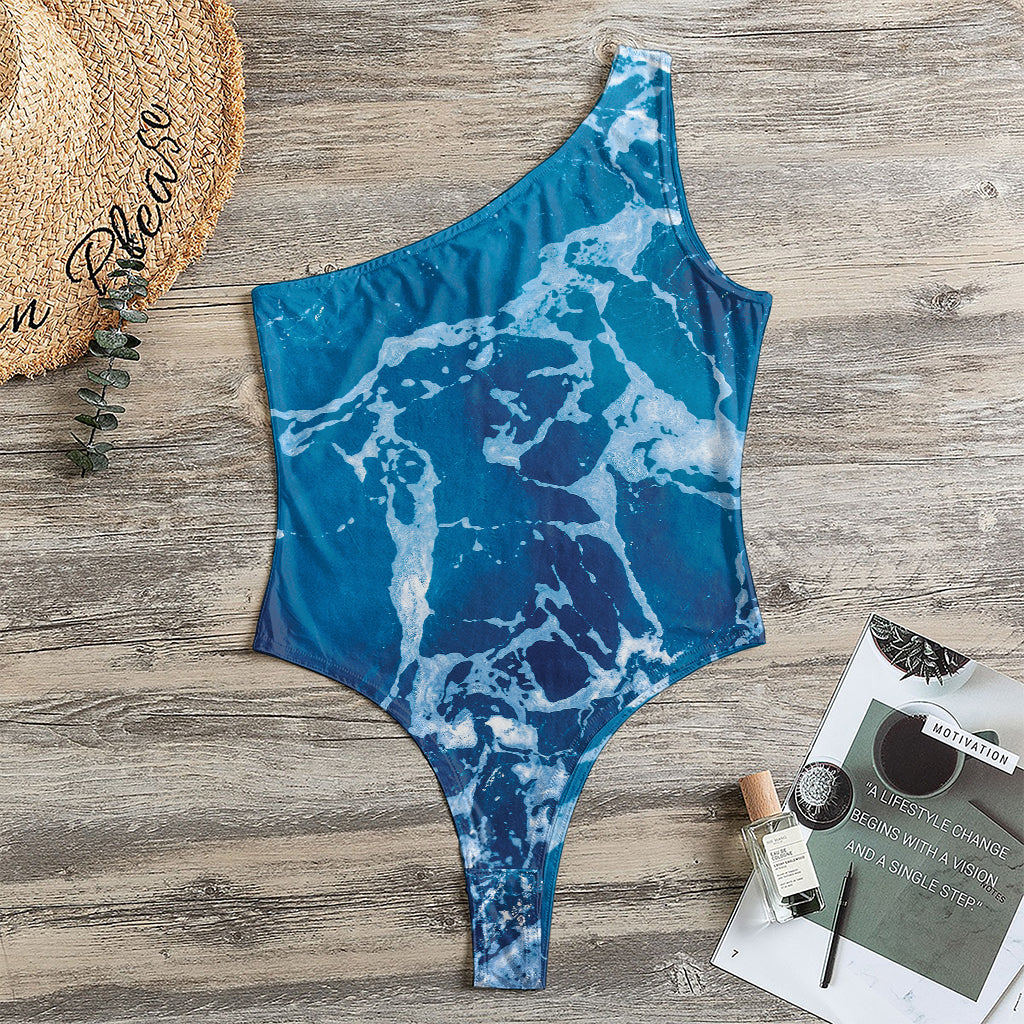 Blue Ocean Print One Shoulder Bodysuit