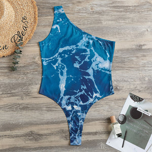 Blue Ocean Print One Shoulder Bodysuit