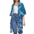 Blue Ocean Print Open Front Beach Cover Up