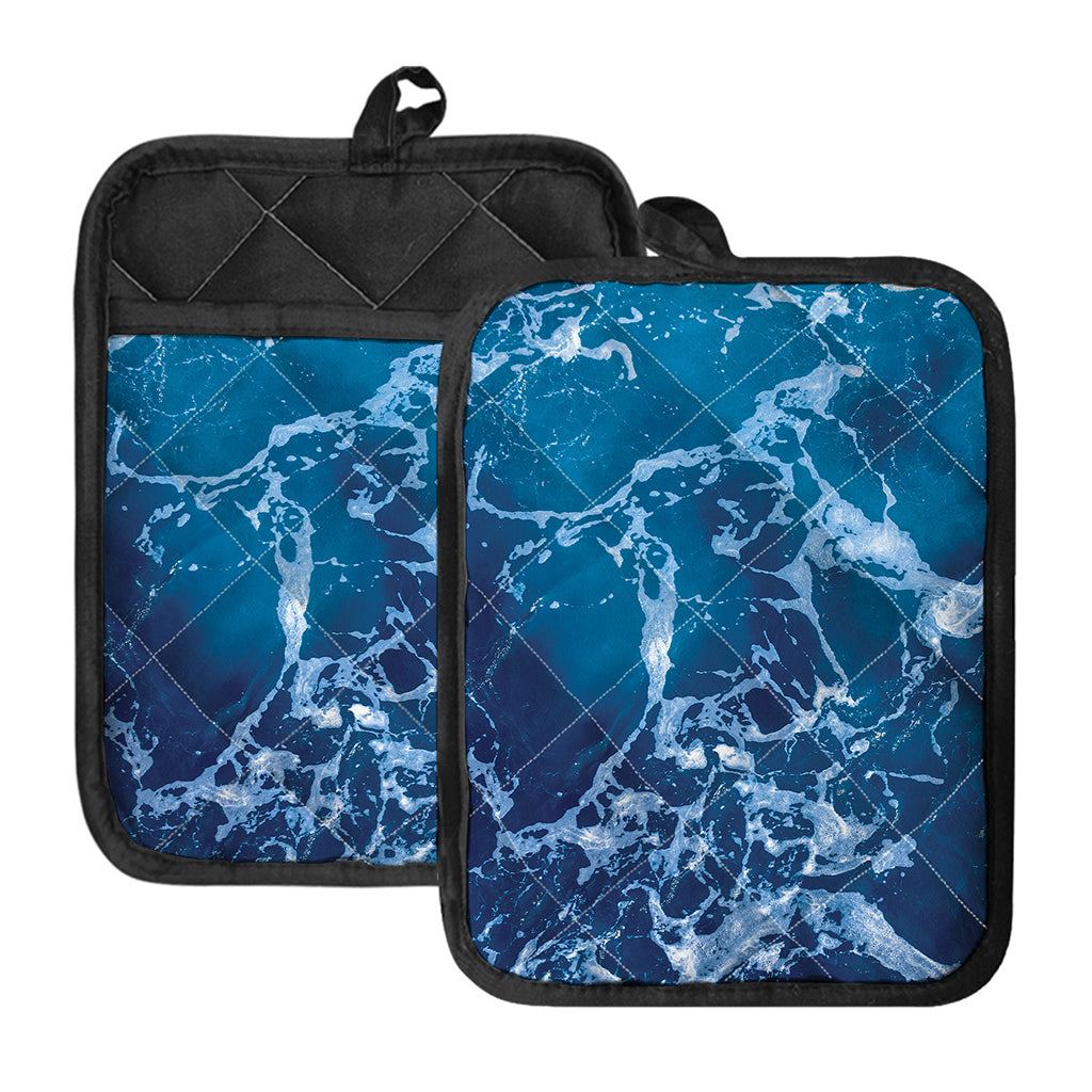 Blue Ocean Print Pot Holders With Pocket