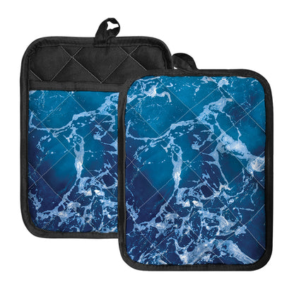 Blue Ocean Print Pot Holders With Pocket