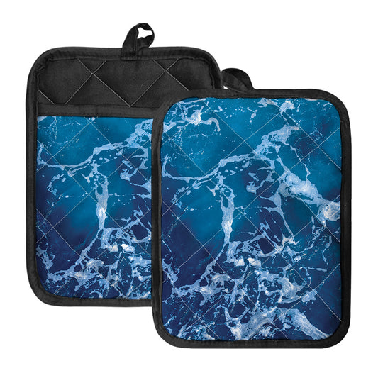 Blue Ocean Print Pot Holders With Pocket