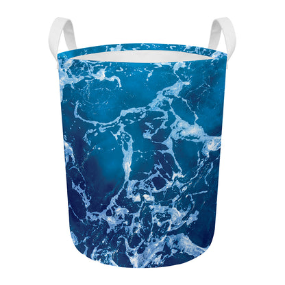 Blue Ocean Print Round Laundry Basket