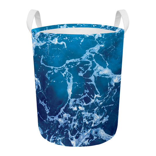 Blue Ocean Print Round Laundry Basket