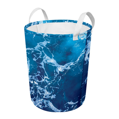 Blue Ocean Print Round Laundry Basket