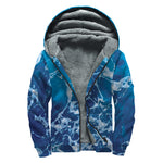 Blue Ocean Print Sherpa Lined Zip Up Hoodie