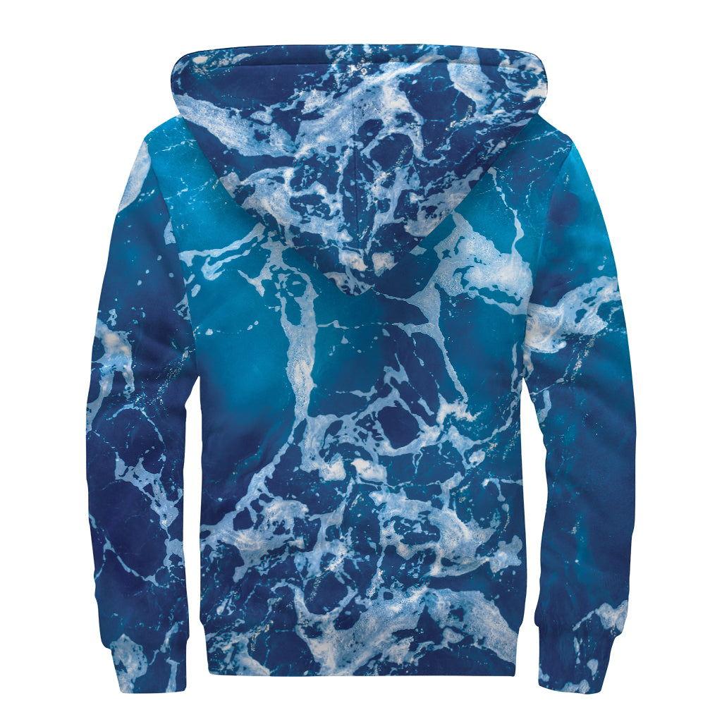 Blue Ocean Print Sherpa Lined Zip Up Hoodie