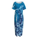 Blue Ocean Print Short Sleeve Long Nightdress