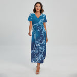 Blue Ocean Print Short Sleeve Maxi Dress