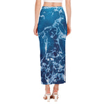 Blue Ocean Print Side Slit Maxi Skirt