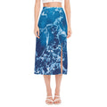 Blue Ocean Print Side Slit Midi Skirt