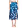 Blue Ocean Print Side Slit Midi Skirt