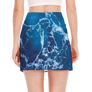 Blue Ocean Print Side Slit Mini Skirt